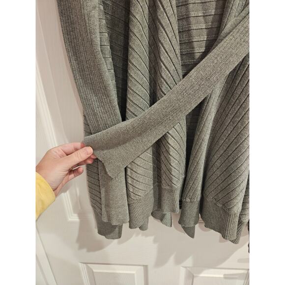 H Halston open drapy viscose cardigan sweater large gray ribbed casual cozy - Picture 4 of 9